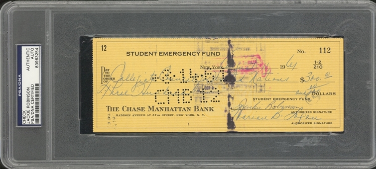 1961 Jackie Robinson Signed Check To Help Pay Tuition For A Student At Florida A&M (PSA/DNA)-And Supporting Documents